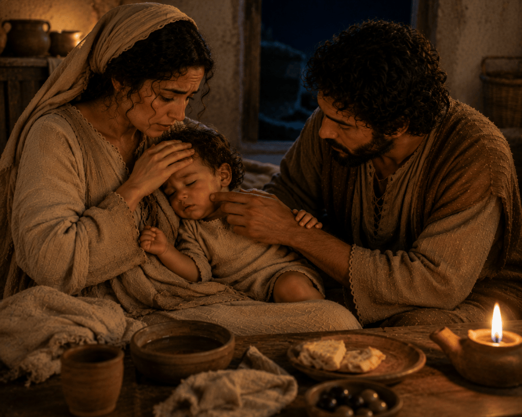 What did Mary do when Jesus was sick for the first&nbsp;time?
